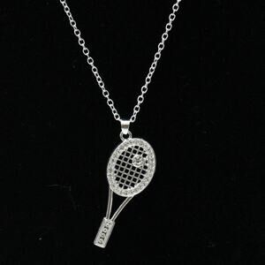 New Fashion Silver Tone Tennis Racquet with Rhinestones Necklace N39